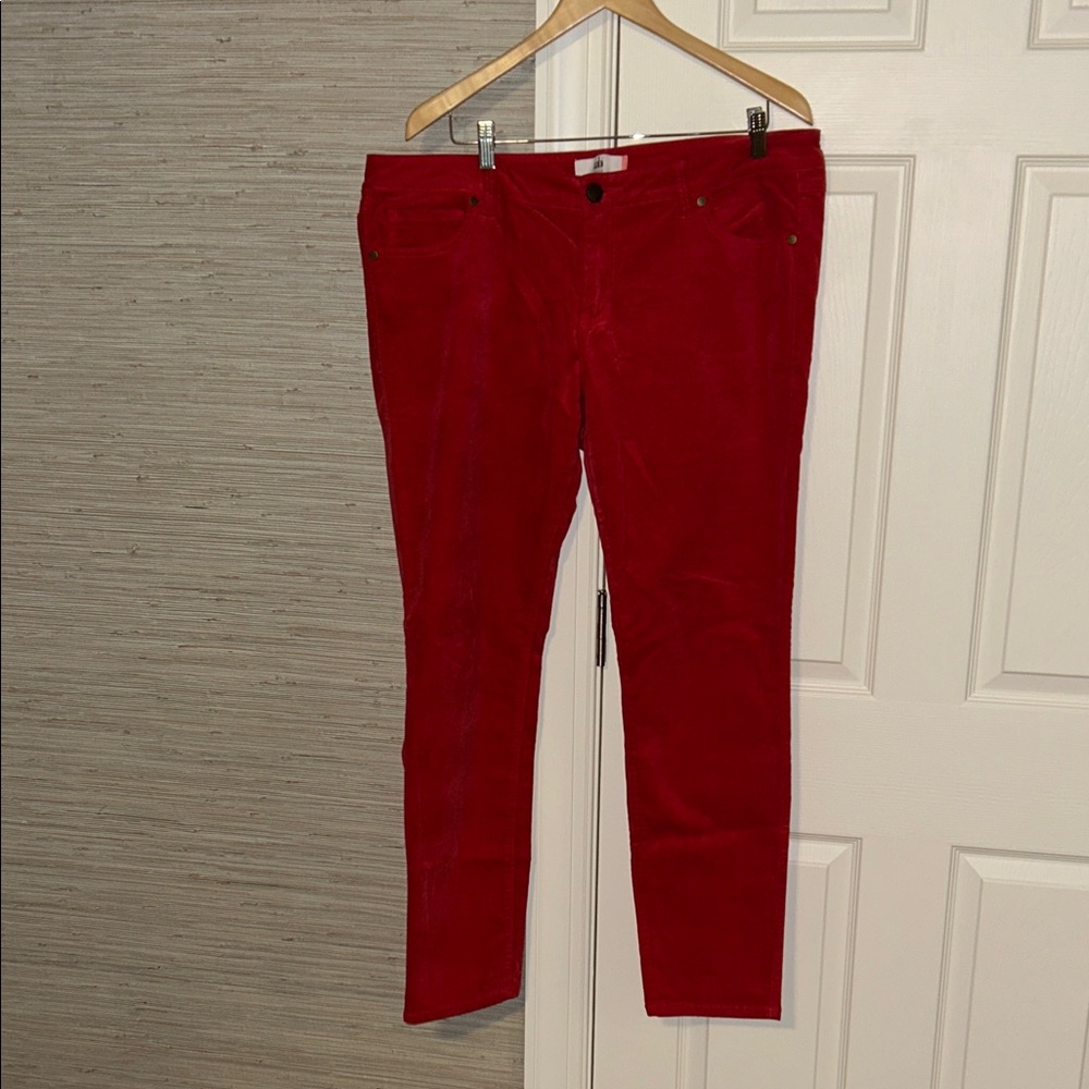 CAbi Red Velvet Skinny Jeans, Like New!